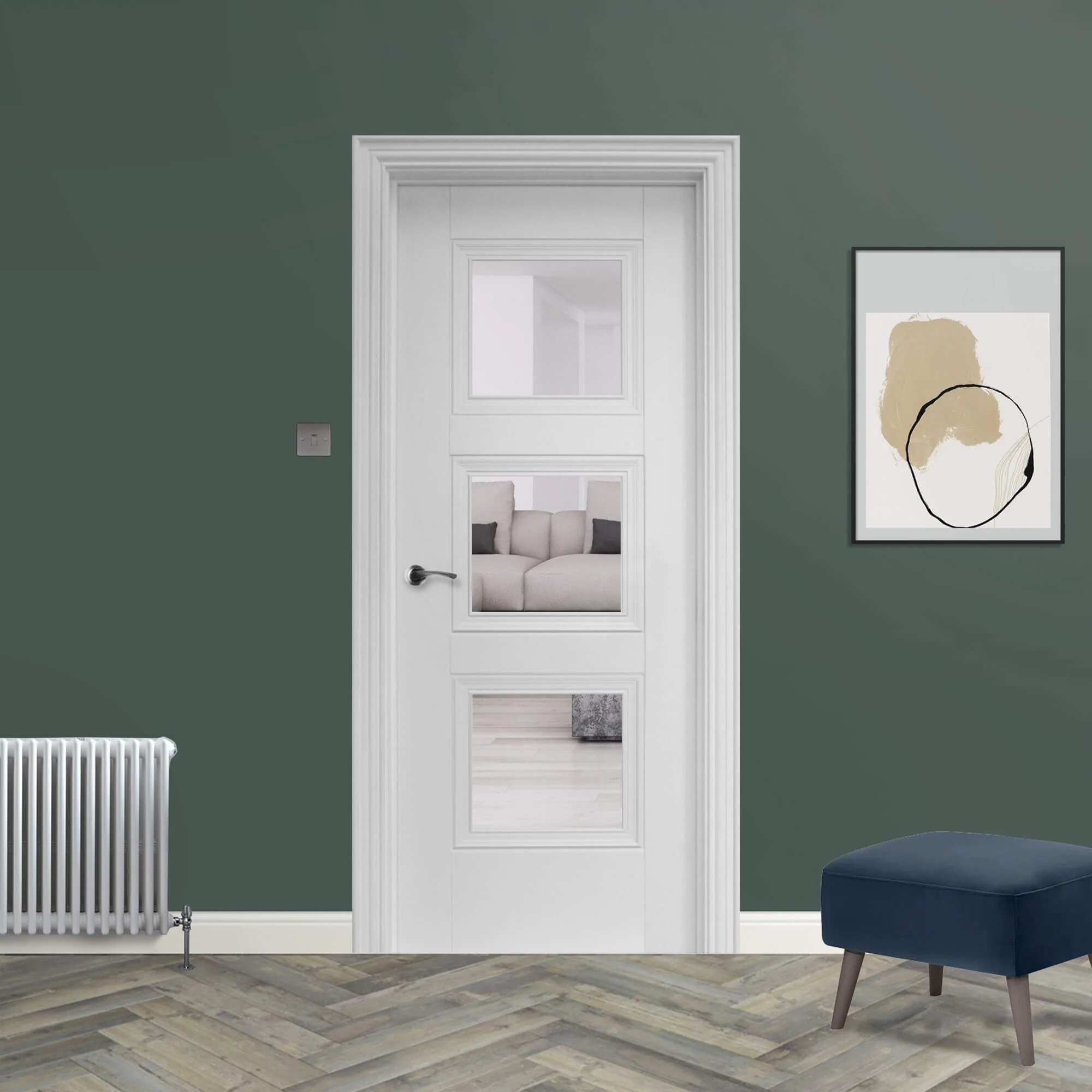 Amsterdam White Primed 3 Lite Pre-Glazed Door (40mm) - Image 3
