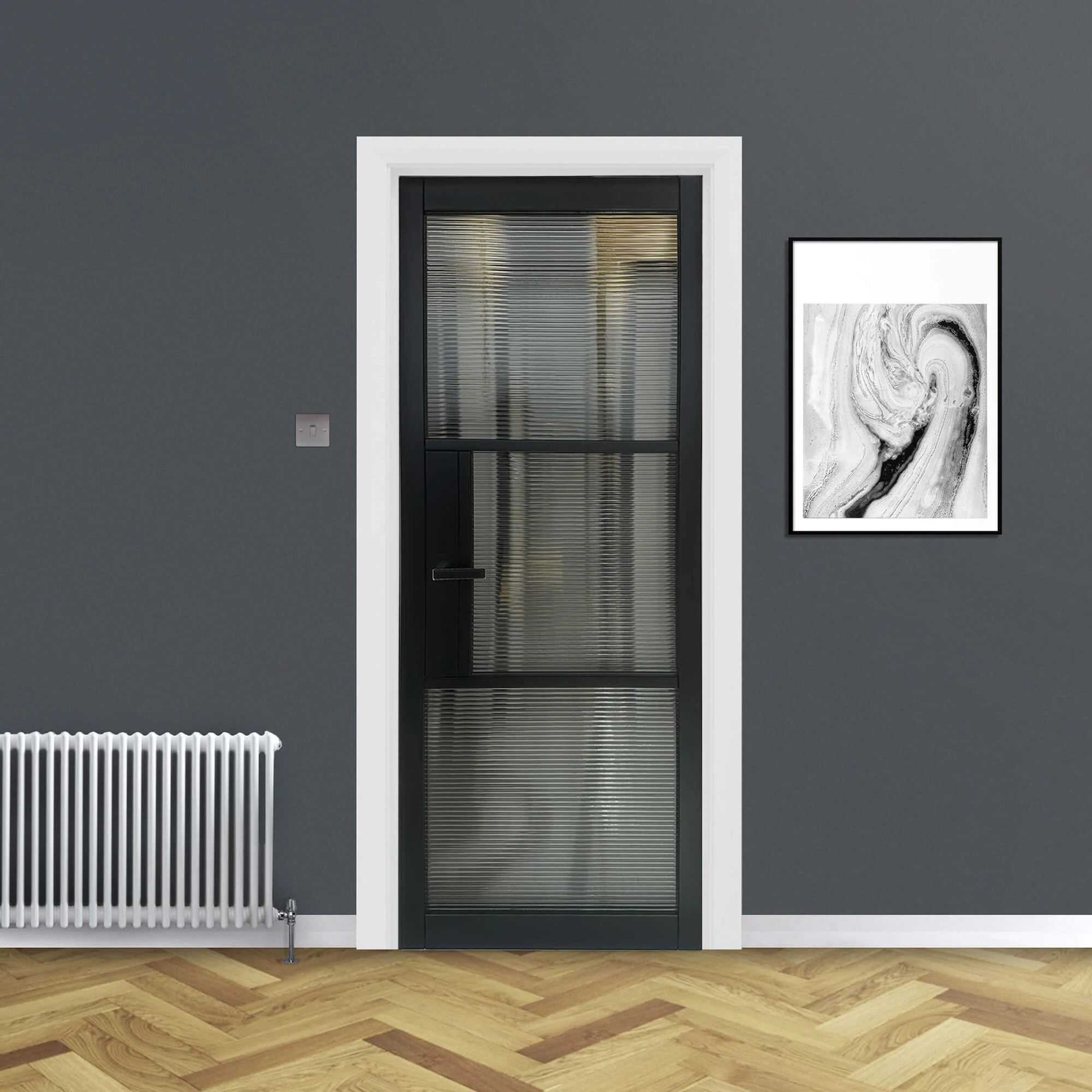 Tribeca Black Primer Plus 3 Lite Reeded Glass Door (40mm) - Image 4